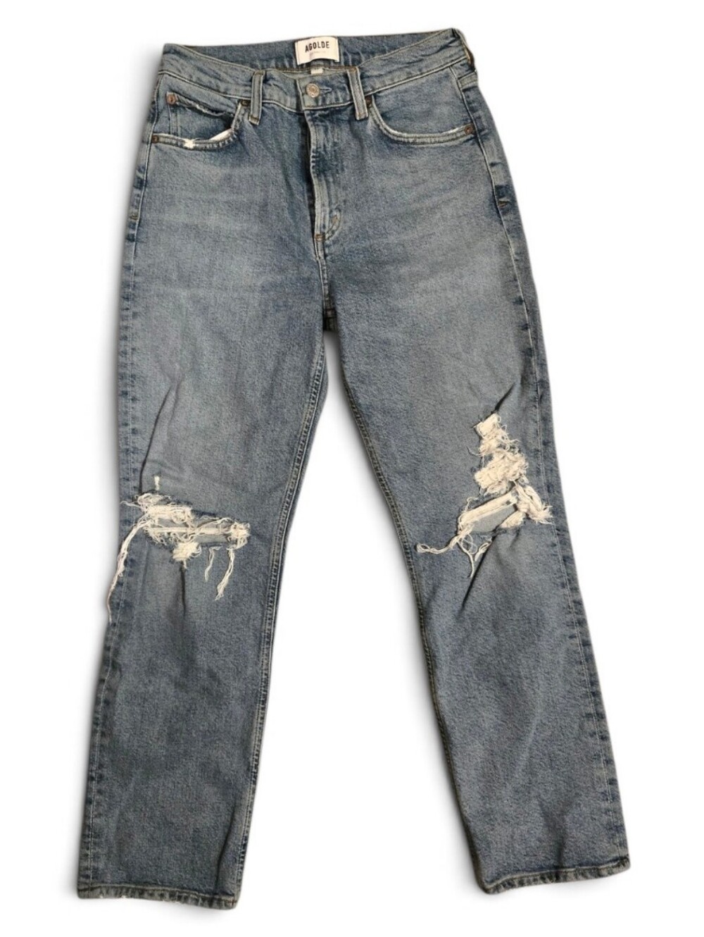 Agolde Slim Straight Ripped Light Blue Jeans